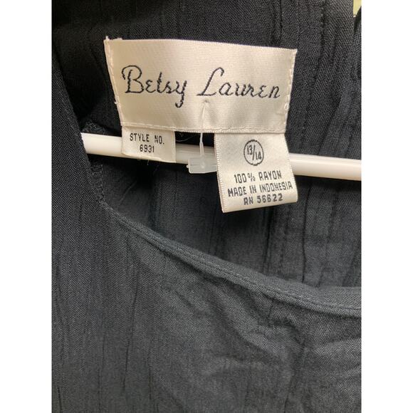 Betsy Lauren Womens Solid Black Midi Dress Short Sleeve Accent Buttons Size 13 - Picture 3 of 7